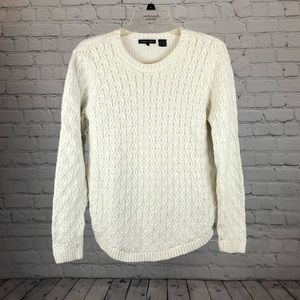 Women’s Jeanne Pierre cable knit cozy white round neck sweater size L